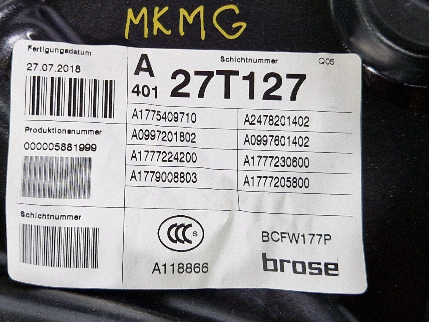 18-ON MERCEDES BENZ A CLASS W177 FRONT LEFT WINDOW REGULATOR A1775409710
