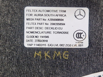 14-21 MERCEDES C200 W205  TAILGATE BOOTLID CARD COVER CARPET LINER A2056908504