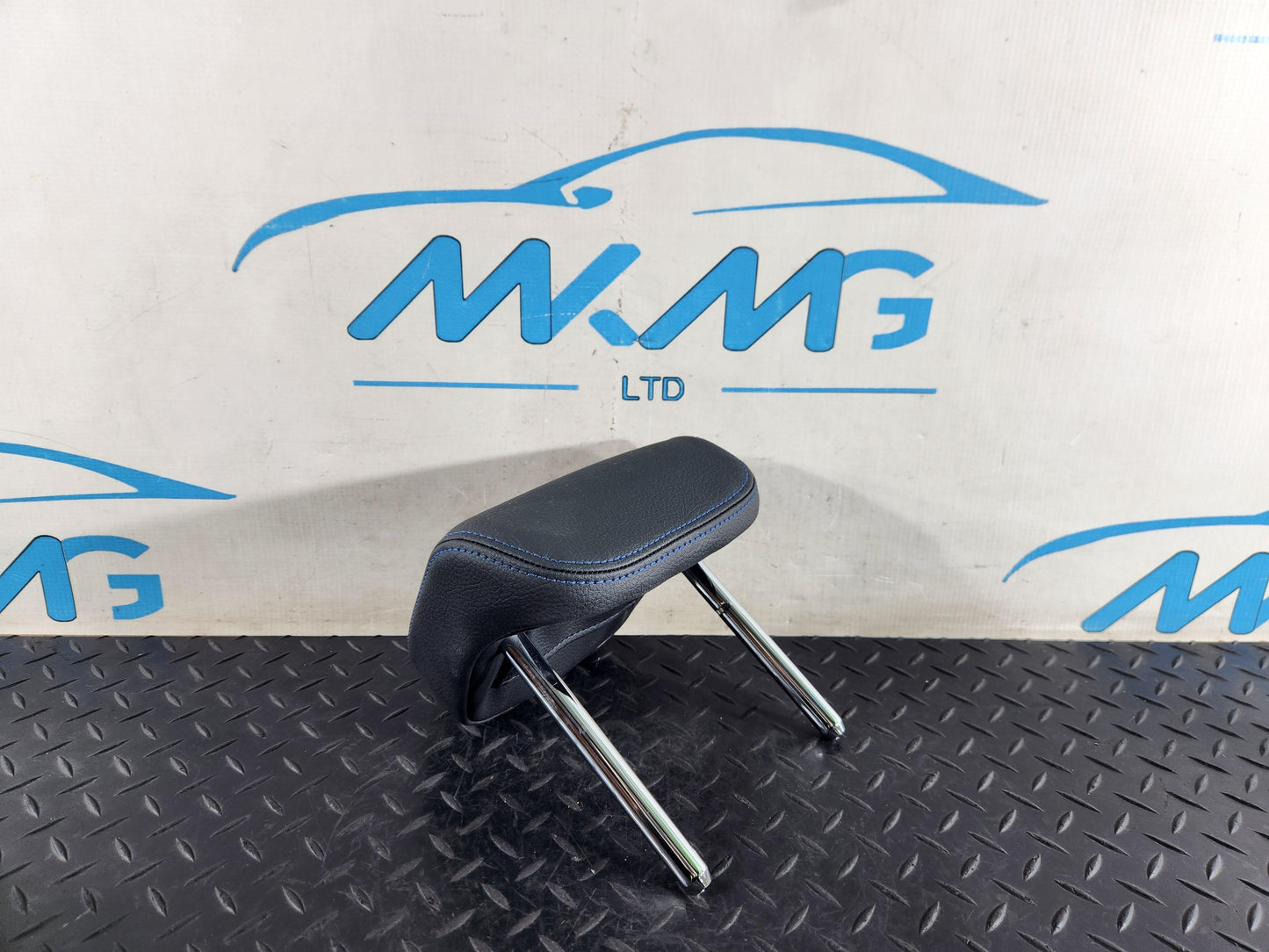 BMW 118i F40 Rear Seat Black Leather Headrest Blue Stiching
