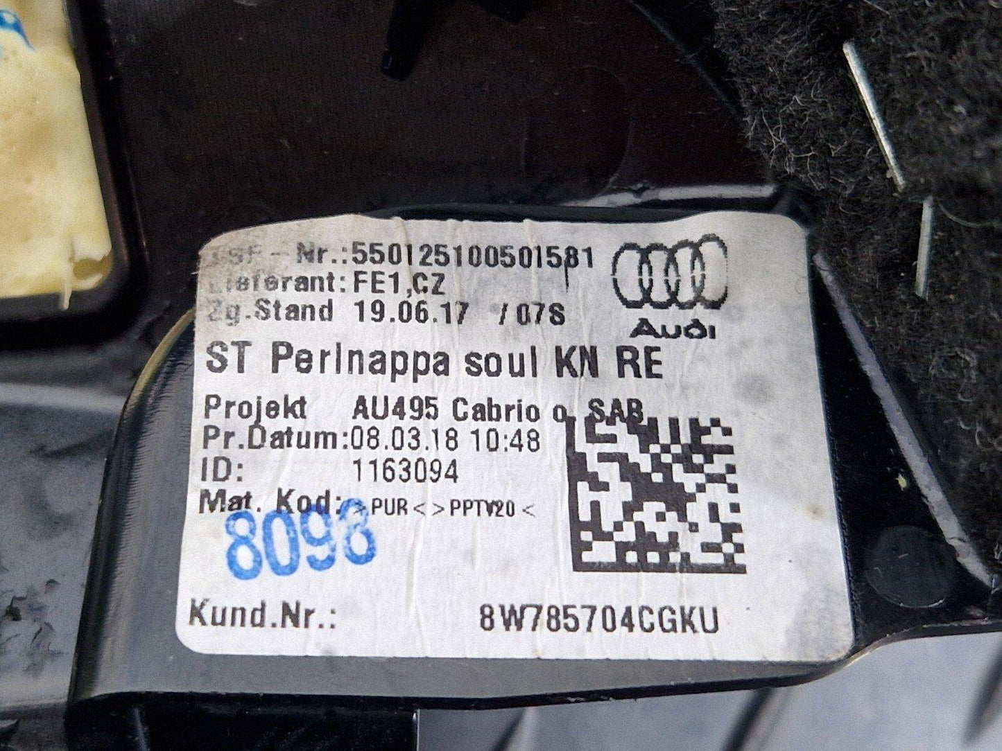 16-24 AUDI A5 F5 GENUINE SEAT TRIM REAR RIGHT 8W785704CGKU