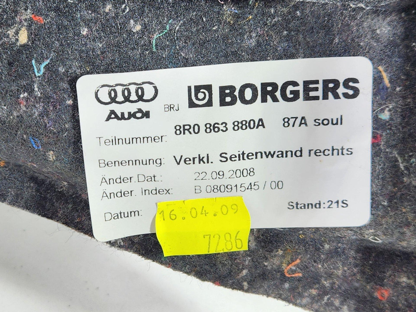 Audi Q5 8R SUV Genuine Rear Inner Quarter Panel Trim 8R0863880A