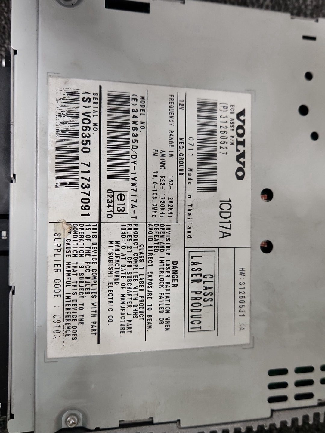 Volvo S40 MK2 (MS) Genuine Audio Radio Stereo CD Player Head Unit 31260527