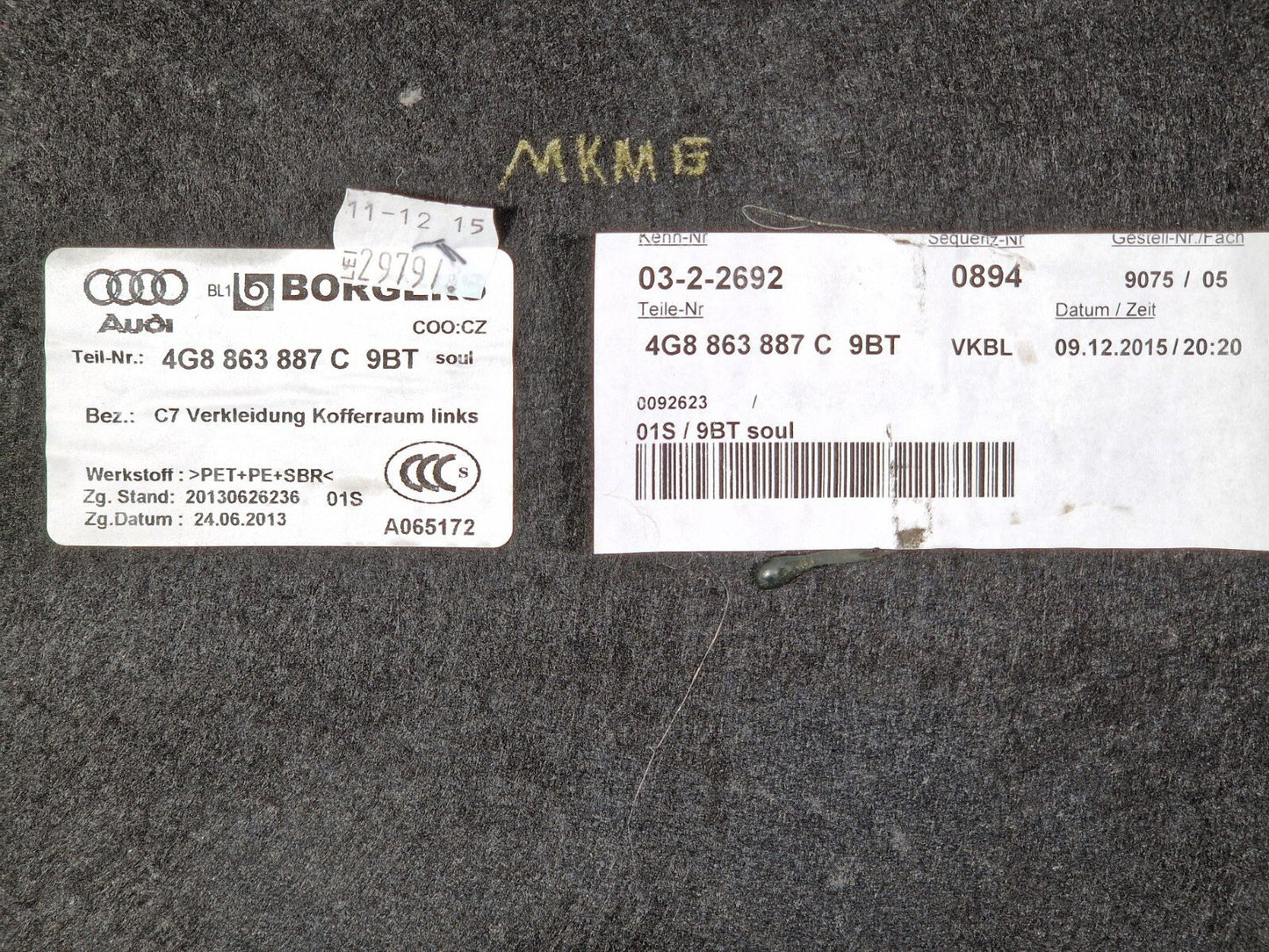 15-18 AUDI A7 4G OEM LEFT SIDE TRUNK TRIM 4G8863887C