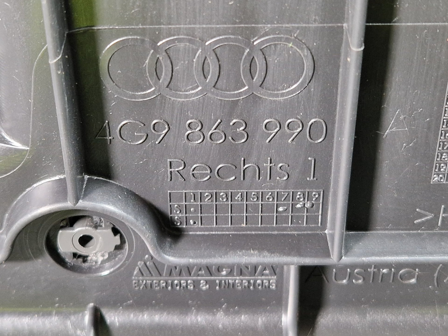 2016 Audi A6 Allroad C7 Right O/S Boot Compartment Side Panel 4G9863990
