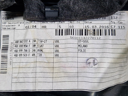 12-18 AUDI A6 C7 REAR RIGHT SIDE DOOR PANEL CARD 4G0867306A 4G0867222A