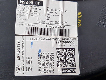 14-21 MERCEDES BENZ C200d W205 REAR PASSENGER SIDE DOOR CARD BLACK LEATHER