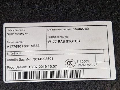 18-ON MERCEDES A CLASS W177 REAR TRUNK BOOT FLOOR CARPET LINER A1776901500