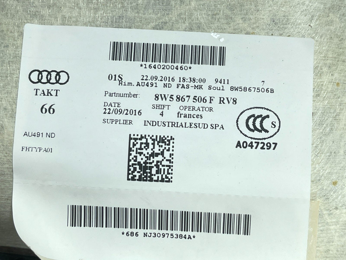 16-19 AUDI A4 B9 S-LINE SALOON GENUINE ROOF HEAD LINER BLACK 8W5867506 F