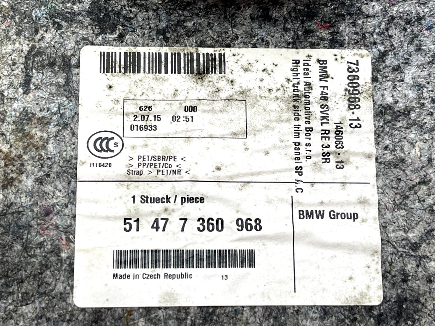 14-21 BMW 2 SERIES F45 F46 GENUINE REAR RIGHT BOOT SIDE PANEL TRIM 7360968