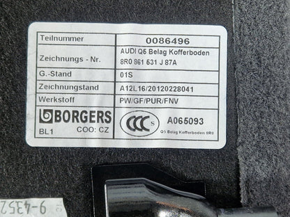 12-17 AUDI Q5 8R GENUINE OEM REAR BOOT LINER TRUNK FLOOR CARPET MAT 8R0861531J