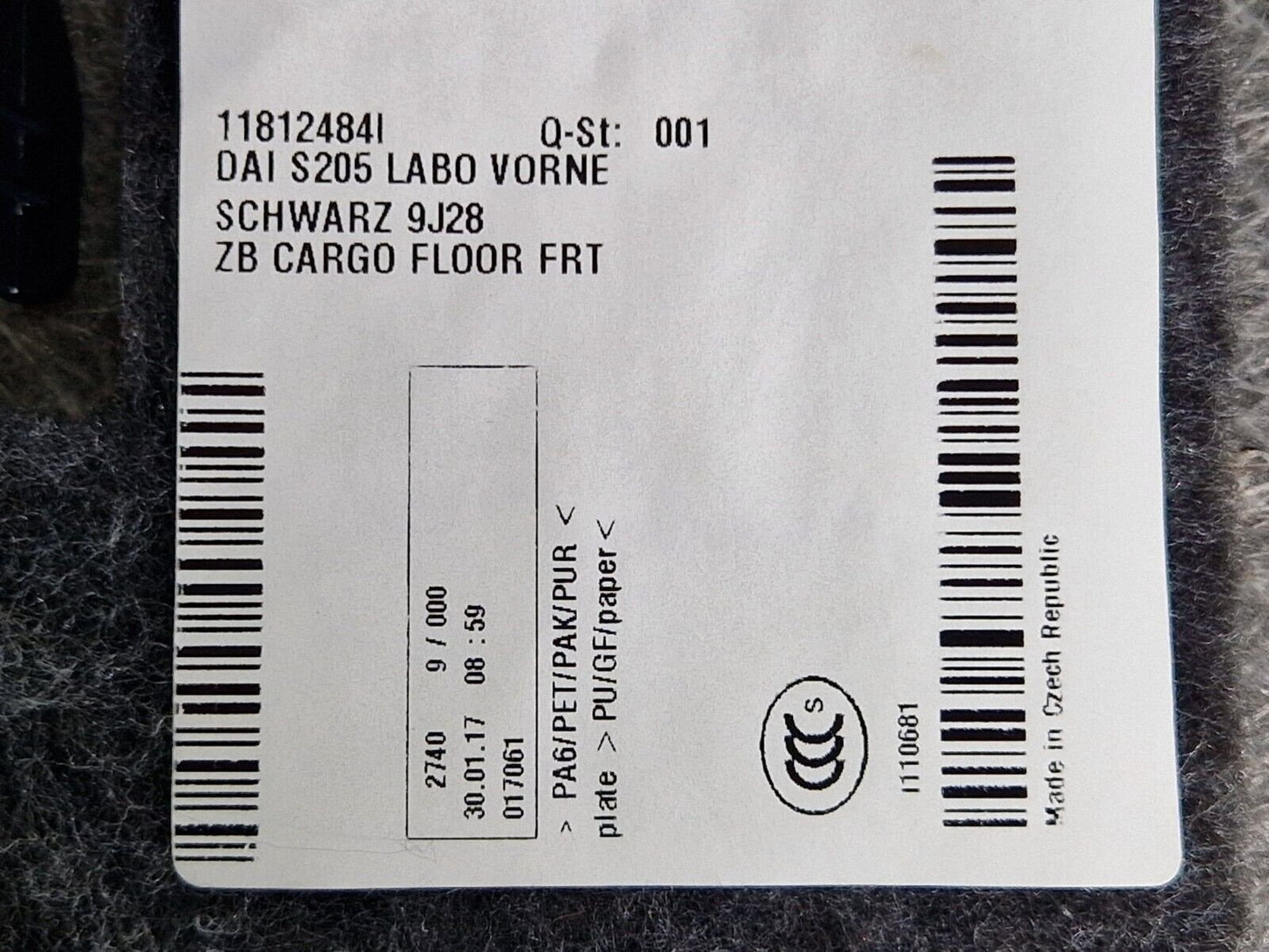 14-21 MERCEDES BENZ C220d W205 OEM FLOOR PANEL MAT LINER CARPET A2056800506