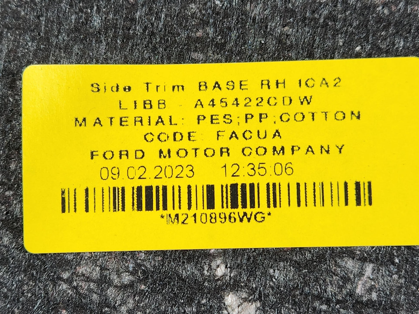 Ford Fiesta MK6 Hatchback Right Side Boot Panel Carpet Trim L1BB-A45422-CDW