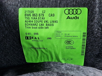 16-23 AUDI S5 COUPE LEFT SIDE TRUNK BOOT COMPARTMENT PANEL TRIM 8W6863879