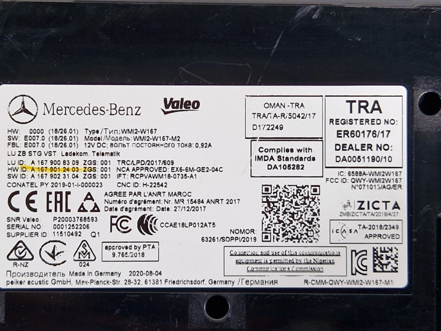 18-ON MERCEDES BENZ A CLASS W177 TELEMATIC CONTROL MODULE A1679008309