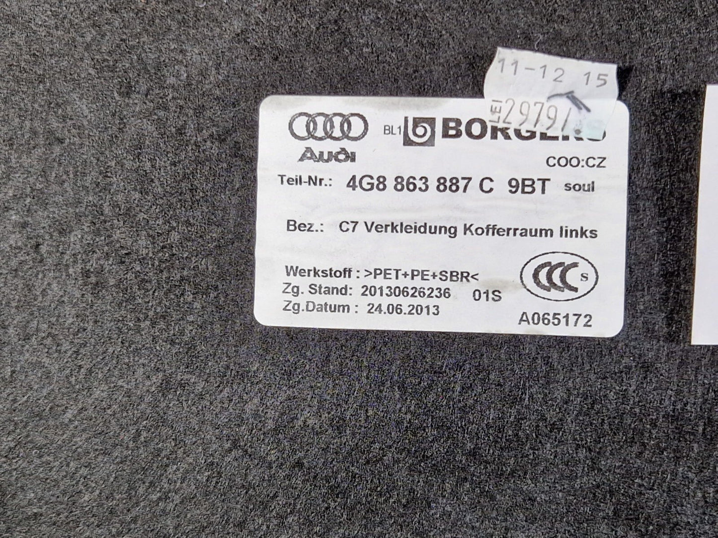 15-18 AUDI A7 4G OEM LEFT SIDE TRUNK TRIM 4G8863887C