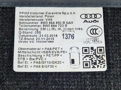 Audi A4 B9 RS4 A5 RS5 Rear Floor Mats X2 8W0864450B