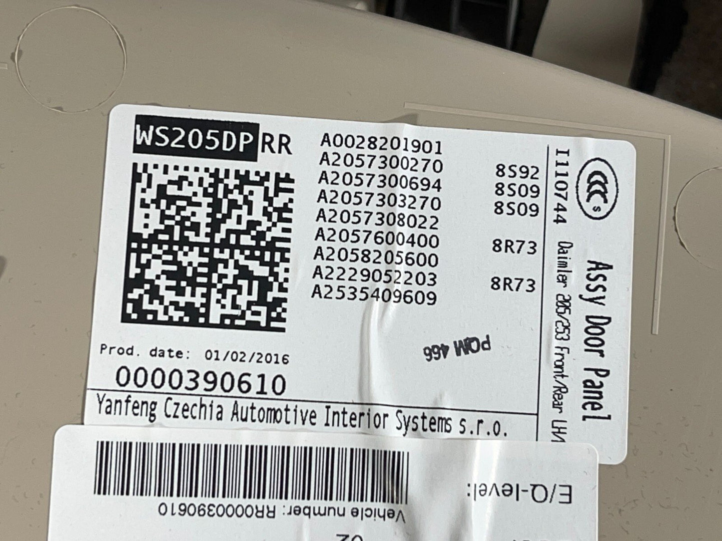 14-21 MERCEDES BENZ C350e W205 GENUINE SALOON REAR DRIVER SIDE DOOR CARD PANEL