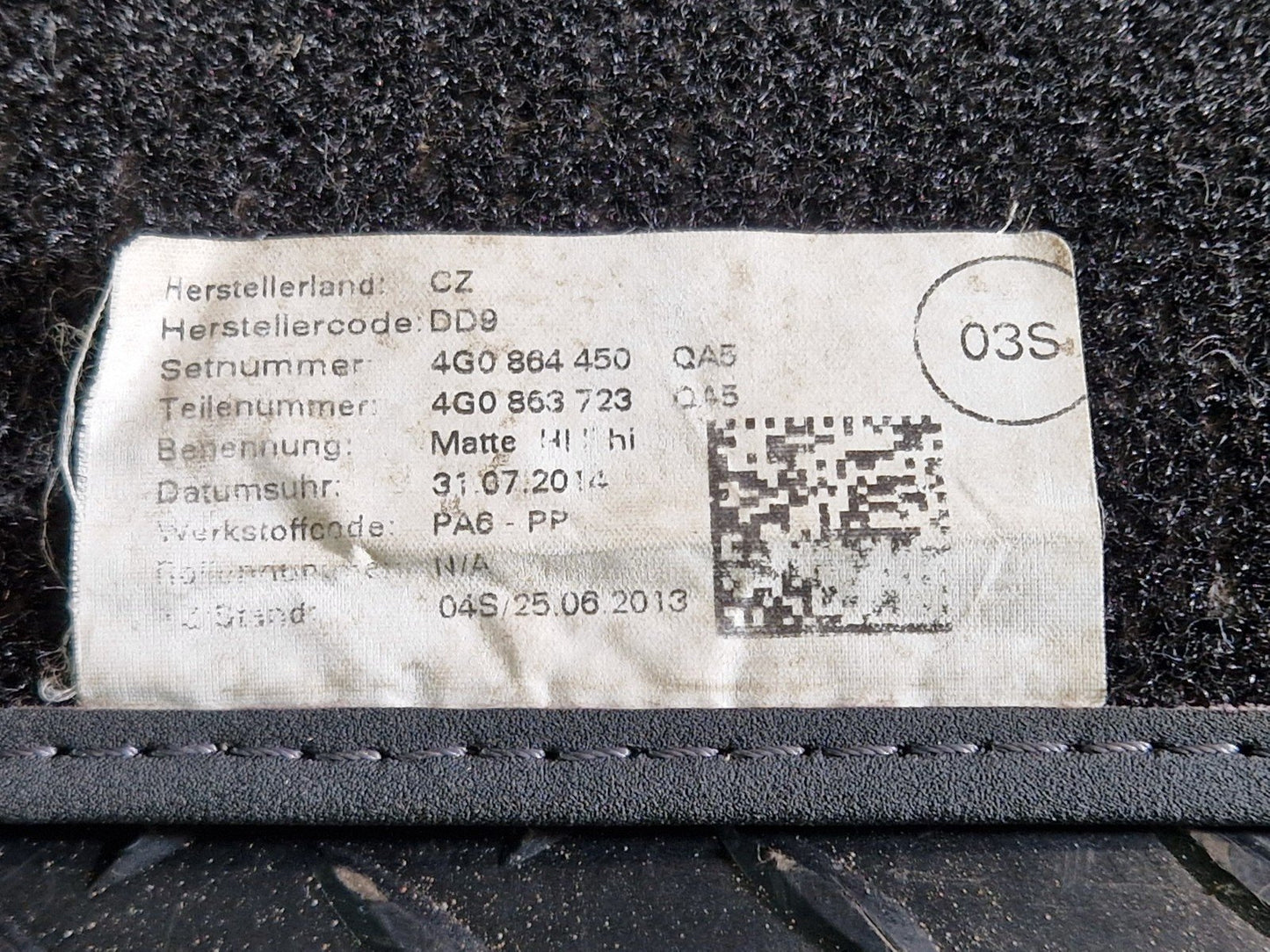 2014-2018 GENUINE AUDI A6 A7 CARPET FLOOR MATS REAR SET 4G0864450