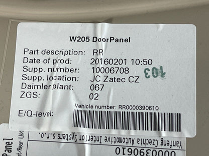 14-21 MERCEDES BENZ C350e W205 GENUINE SALOON REAR DRIVER SIDE DOOR CARD PANEL