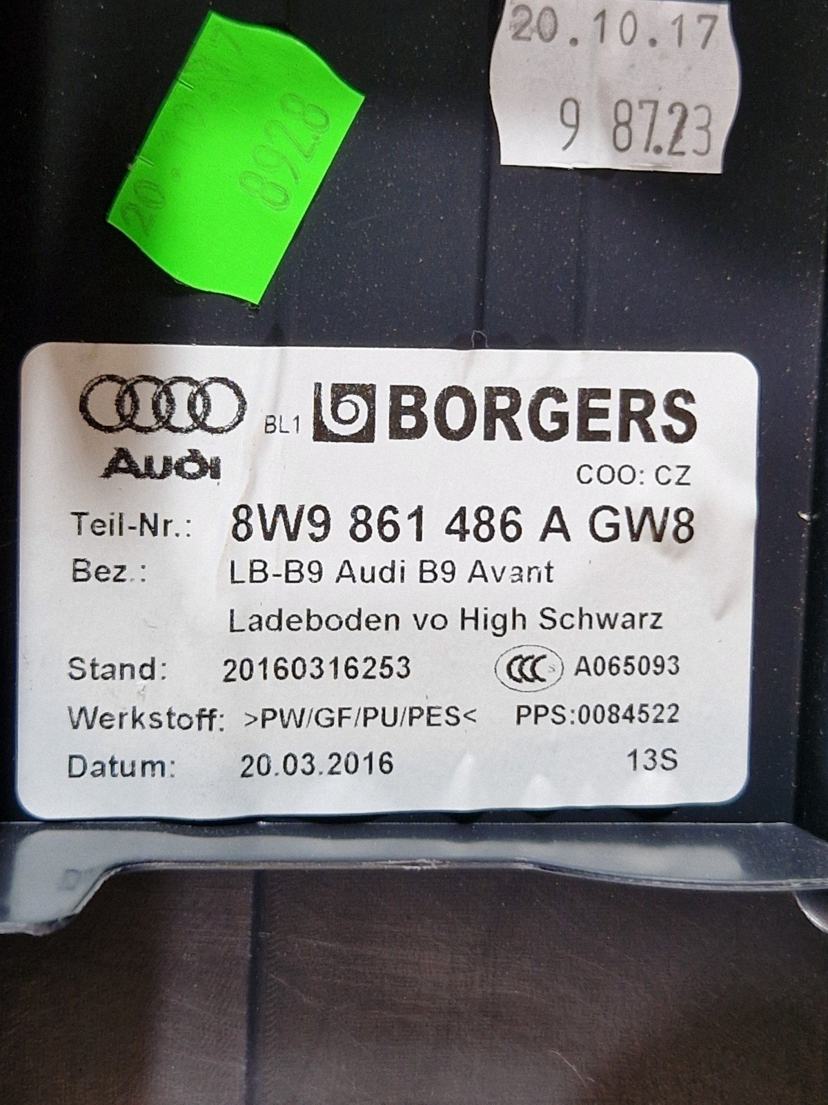 16-19 AUDI A4 B9 ESTATE GENUINE OEM TRUNK BOOT FLOOR CARPET TOOL BOX 8W9861486A