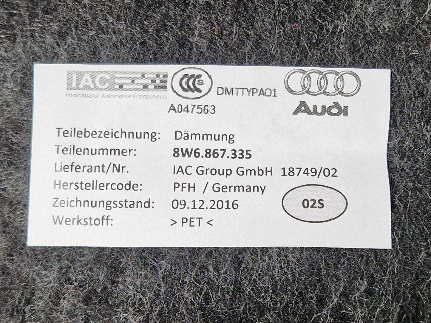 16-23 AUDI S5 A5 COUPE REAR LEFT N/S/R COMPLETE DOOR PANEL CARD 8W6867377
