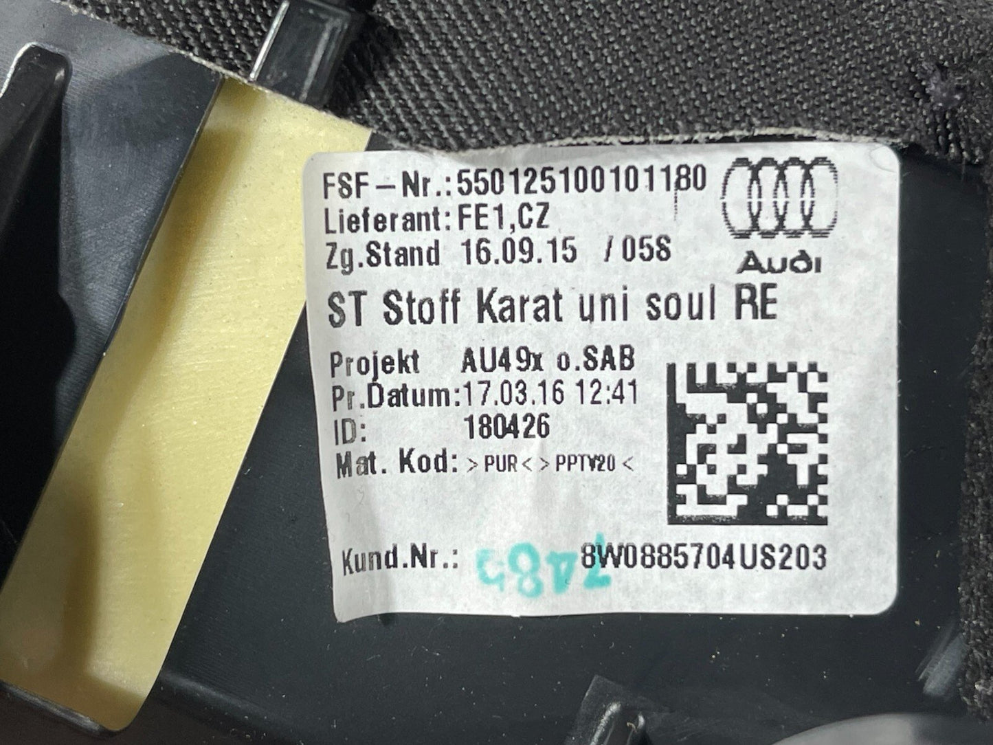 16-19 AUDI A4 B9 ESTATE GENUINE REAR RIGHT DRIVER SIDE CLOTH BOLSTER 8W0885704