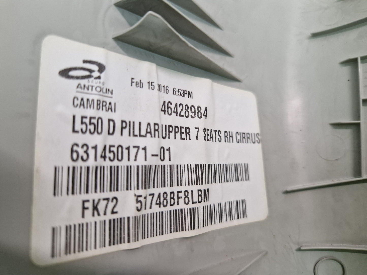 14-19 LAND ROVER L550 DISCOVERY SPORT RIGHT DRIVER D PILLAR TRIM FK7251748BF8LBM