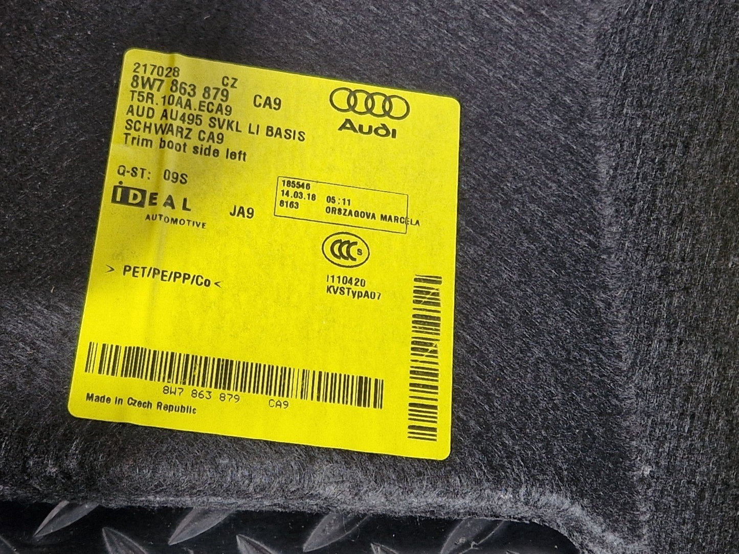 16-24 AUDI A5 F5 CONVERTIBLE REAR LEFT TRUNK BOOT SIDE PNALE TRIM 8W7863879