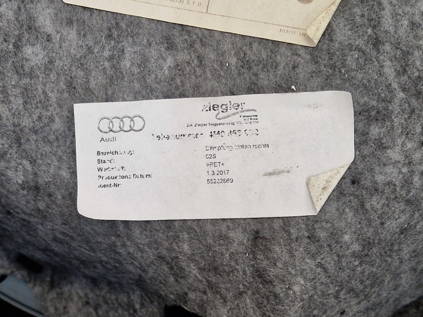 16-20 AUDI Q7 4M REAR RIGHT DOOR CARD PANEL TRIM ALCANTAR COVER 4M0867306