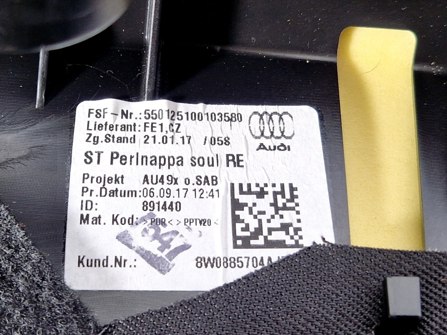 16-23 AUDI A5 F5 S-LINE REAR RIGHT O/S/R SEAT LEATHER BLACK BOLSTER 8W0885704AJ