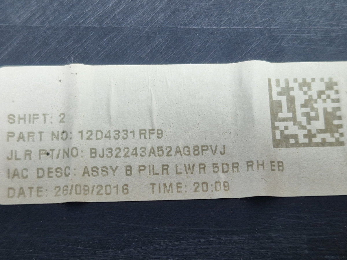 12-18 Land Rover Range Rover Evoque L538 Right Side B-Pillar Trim BJ32243A52AG