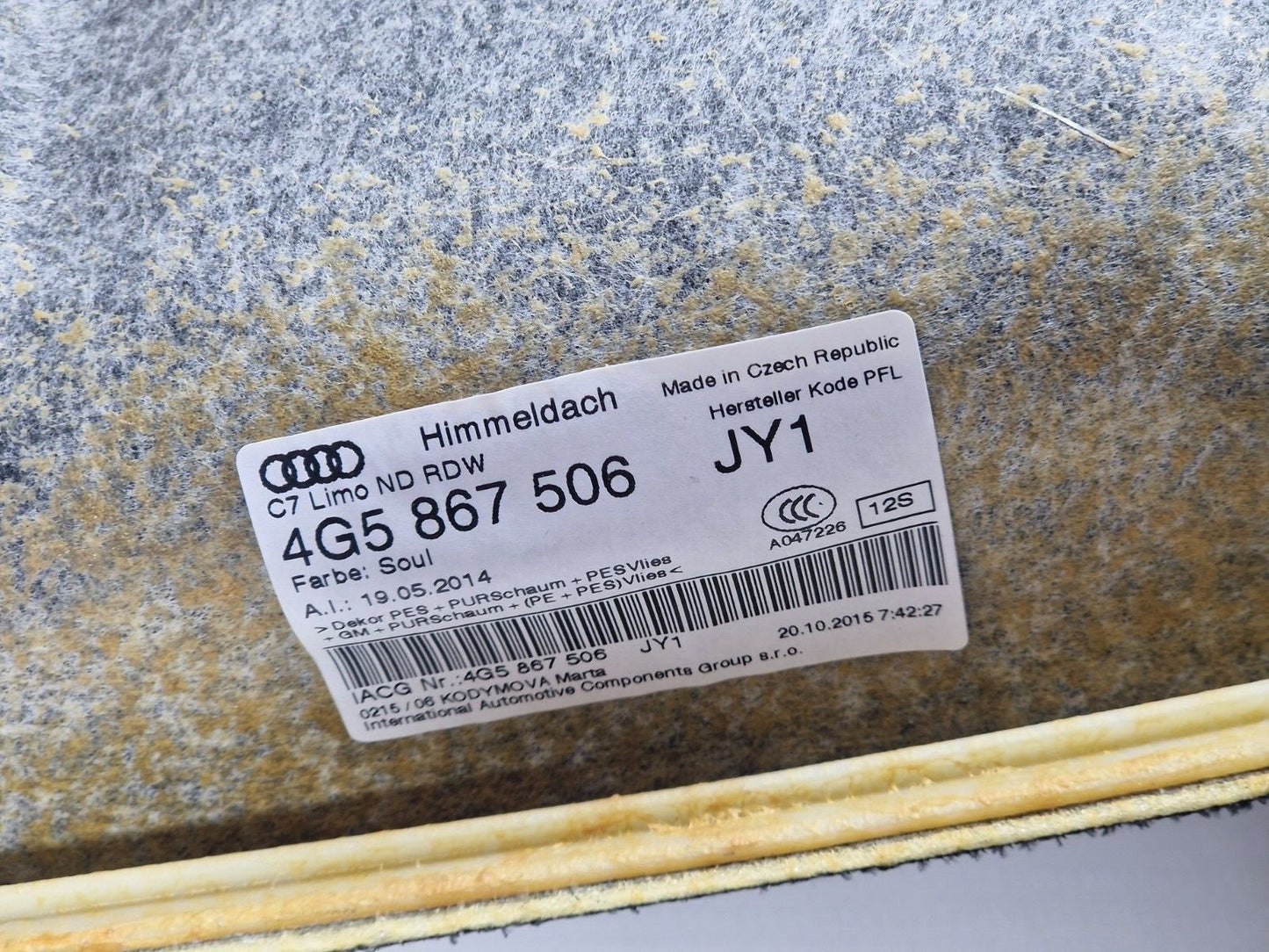 12-18 AUDI A6 C7 GENUINE ROOF HEADLINING TRIM 4G5867506