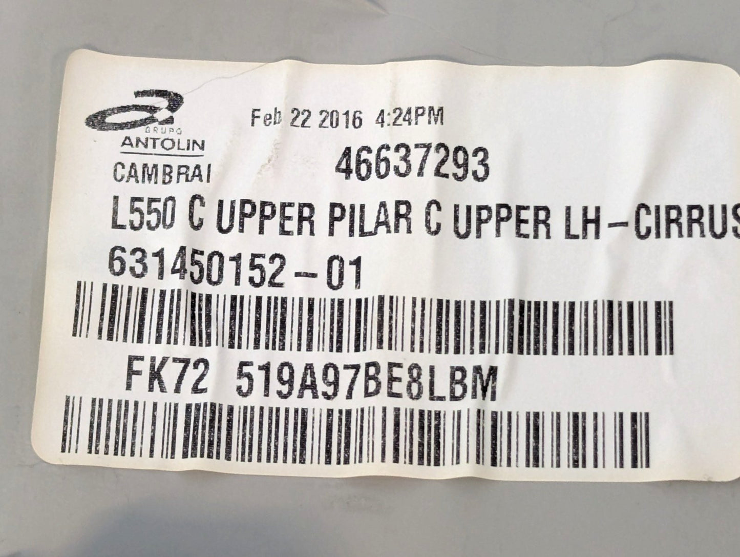14-19 LAND ROVER L550 DISCOVERY SPORT LEFT SIDE REAR C PILLAR TRIM FK72519A97BE
