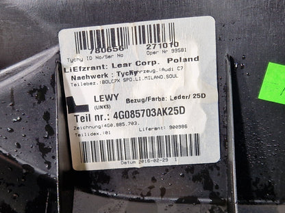 12-18 AUDI A6 C7 REAR SEAT BOLSTER SIDE LEFT PASSENGER 4G085703A