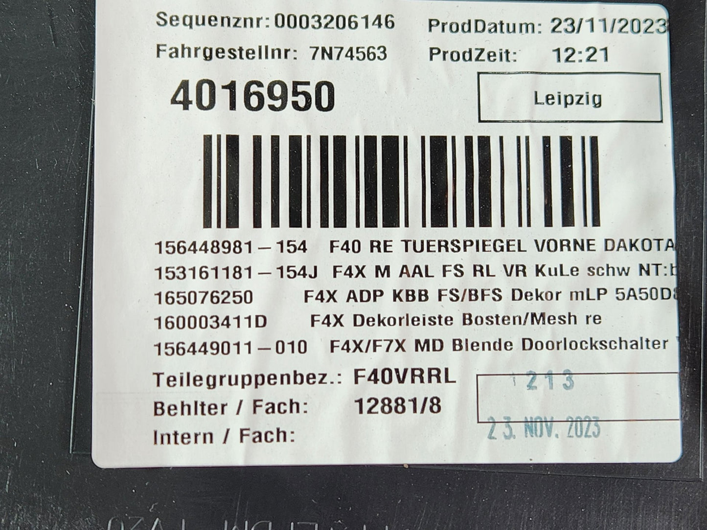 BMW 118i F40 Front Right O/S Driver Side Door Card Panel Trim