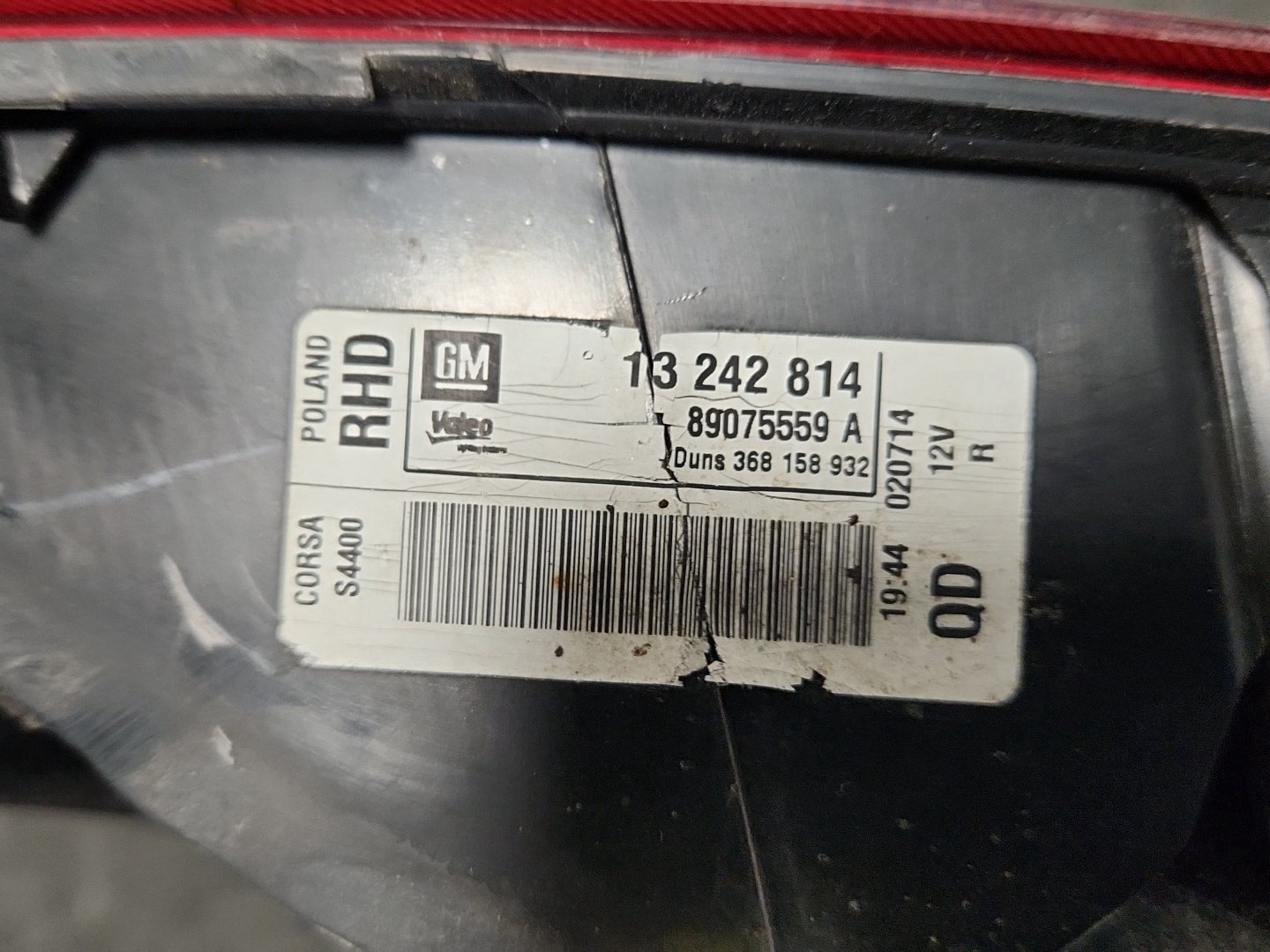 2014 Vauxhall Corsa MK3 (D) (4400) Genuine Rear Right O/S Tail Light 13242814