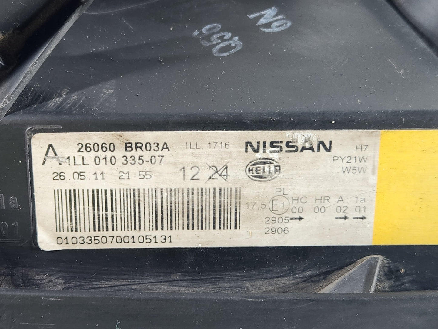 Nissan Qashqai MK1 J10 Hatchback Front Left Passenger N/S Headlight 26060BR03A