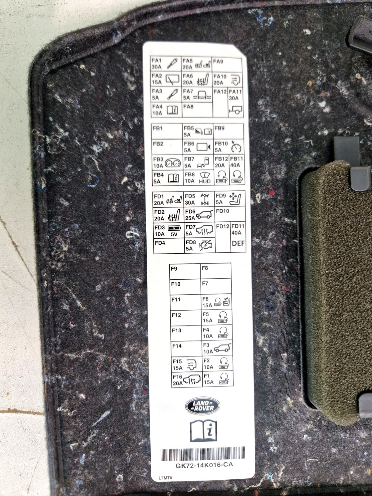 14-19 LAND ROVER L550 DISCOVERY SPORT LID FUSE BOX GK7214K016CA
