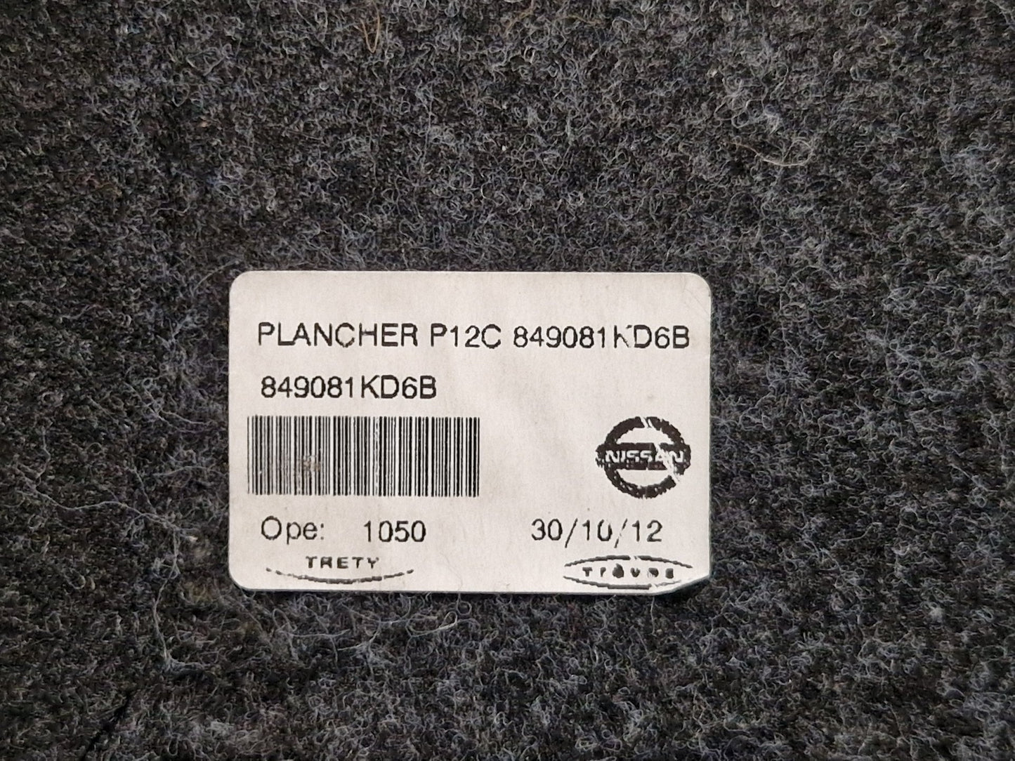 Nissan Juke MK1 (F15) SUV Genuine Rear Boot Floor Mat Carpet Liner 849081KD6B