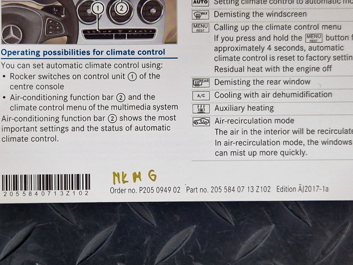 14-21 MERCEDES BENZ C200 W205 COMPLETE OWNERS MANUAL IN ENGLISH A2055843011