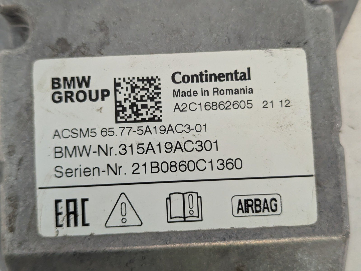 19-23 BMW F40 1 SERIES 118I  AIRBAG CONTROL MODULE 5A19AC301