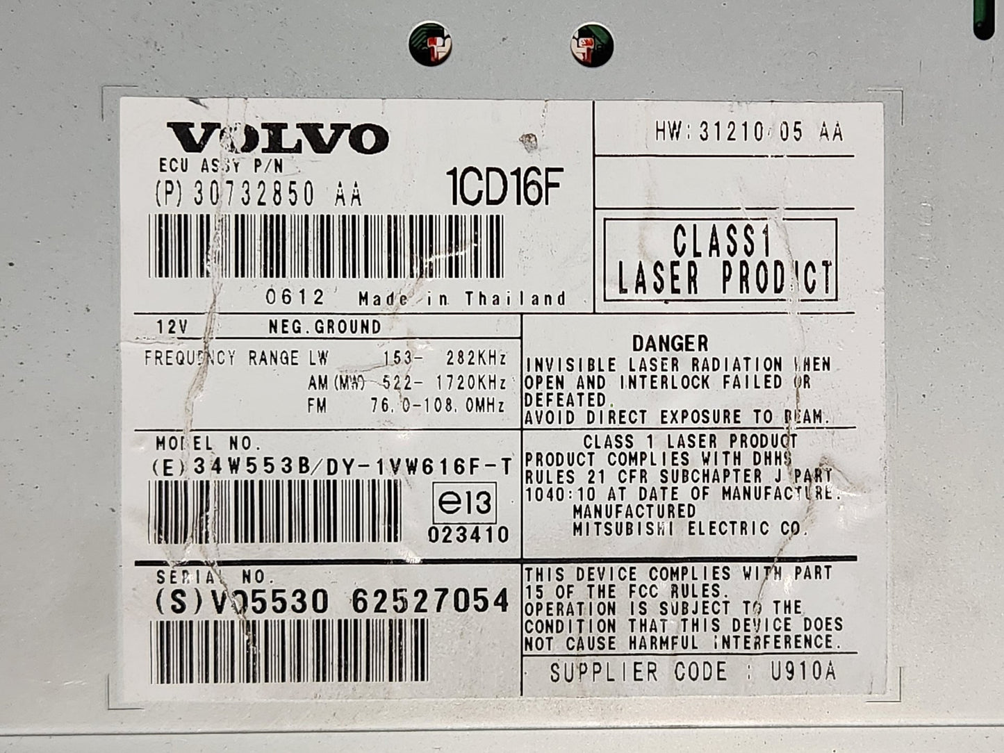Volvo C30 MK1 (MK) Genuine Radio Stereo CD Player Head Unit 30732850
