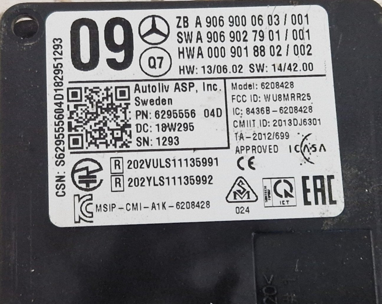 14-23 MERCEDES VITO W447 OEM RADAR BLIND SPOT CONTROL MODULE SENSOR A9069000603