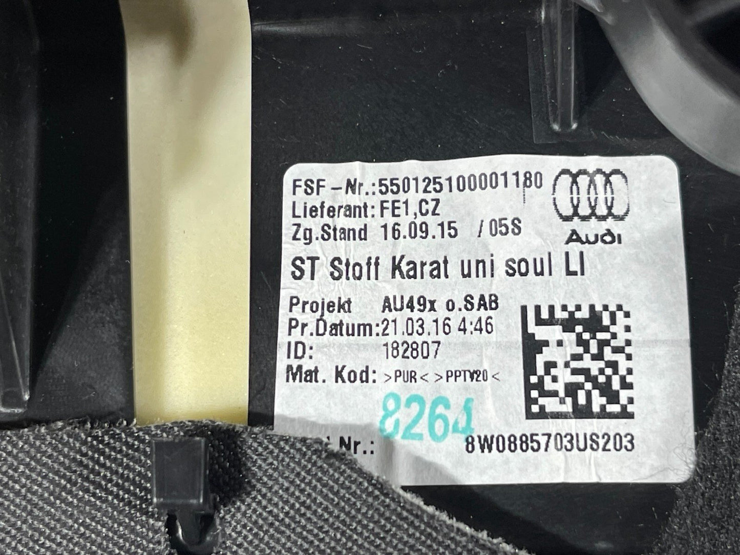 16-19 AUDI A4 B9 ESTATE GENUINE REAR LEFT PASSENGER SIDE CLOTH BOLSTER 8W0885703
